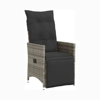 VidaXL - Tuinstoel - Verstelbaar - Met - Kussens - Poly - Rattan - Grijs