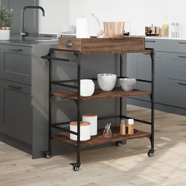 Kitchen Trolley Brown Oak 81.5x41x92.5 Cm Engineered Wood Vidaxl thumbnail