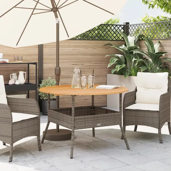 Garden Table With Acacia Wood Top Grey Ø110x71 Cm Poly Rattan Vidaxl thumbnail