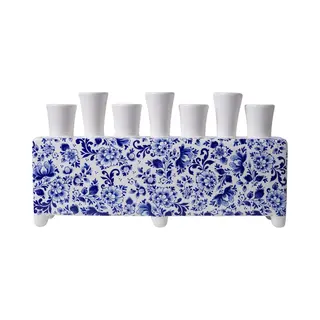 Heinen Delfts Blauw Tulpenvaas - Delfts Blauw - Rechthoek - Keramiek - 17 Cm - 7 Ingangen - Wit/Blauw.