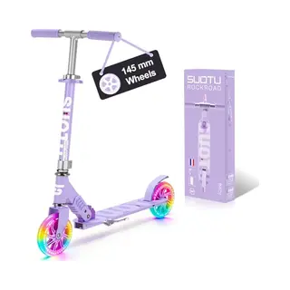 Suotu Kinderstep - 145mm Lichtgevende Wielen - Step - Speelgoed Jongens/Meisjes - Max Stuurhoogte, 85 Cm - Aluminium - Paars
