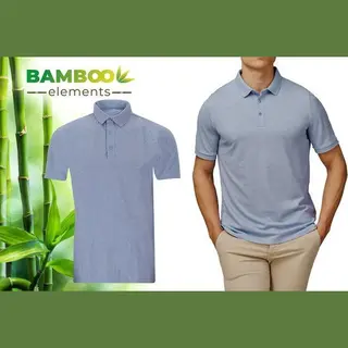 Bamboo Elements - Heren Piqué Polo - Korte Mouwen - Licht Blauw L