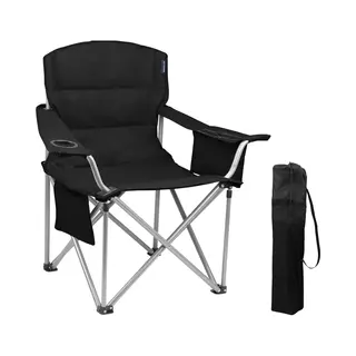 Trvlmore Campingstoel Xl - Opvouwbaar - 150 Kg Draagvermogen - Vouwstoel - Visstoel - Klapstoel - Incl. Draagtas, Drankhouder & Koelvak - Zwart