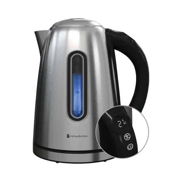 KitchenBrothers Waterkoker - Pfas En Bpa Vrij - Met Temperatuurregeling - Elektrisch - Met Kalkfilter - 1, 7L - Rvs thumbnail