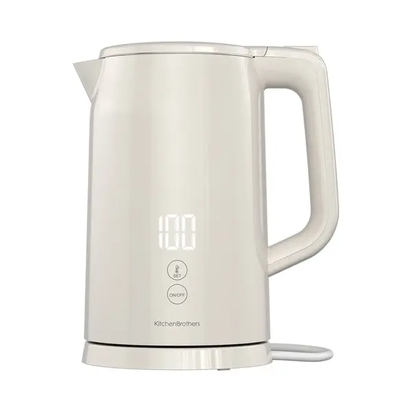 KitchenBrothers Wasserkocher - 1.7L - Mit Temperaturregelung - Elektrisch - Warmhaltefunktion - Display - Doppelwandig - Cool-touch - 2200W - Beige thumbnail