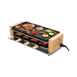 KitchenBrothers Gourmetstel - 950W - Gourmetplaat 8 Personen - Set Met Pannetjes En Spatels - Bpa Vrij - 46, 5 X 23 Cm - Hout/Zwart