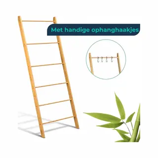 Buddley Handdoekladder - Bamboe -Extra Breed - Decoratie Ladder - Kledingladder - Ladderrek - Handdoekrek - Kleding - Handdoekenrek - Handdoek Rek -