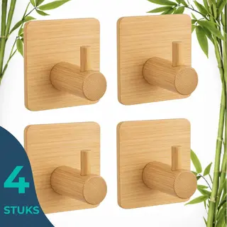 Buddley Handdoekhaakjes - Bamboe - Zelfklevende Haakjes - Ophanghaken - Handdoekhouder - Zelfklevend - Wandhaak - Handdoekhaakjes - Plakhaakjes - Muurhaak -