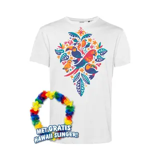 Vundy T-shirt Tropicana Birds | Toppers In Concert 2024 | Club Tropicana | Hawaii Shirt | Ibiza Kleding | Wit | Maat S