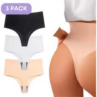 Shapetape Naadloze High Waist String Voor Dames - Licht Corrigerende String - Maat L - Set Van 3, Zwart, Wit, Huidskleur - Ultrazacht - Naadloos Ondergoed
