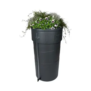 HomeSaver Regenton Met Plantenbak – 230 Liter – Antraciet – Kunststof – Met Kraan En Peilstok