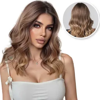 SassyGoods Bruine Pruik Bruin - Pruiken Dames Golvend Half Lang Haar - Wig - Haarwerk - Wasbaar - Donker Blond - 40 Cm