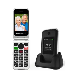 Protectly® Senioren Telefoon Klapbaar - 4G - Sos-Noodknop - Senioren Mobiele Telefoon - Senioren Gsm - Grote Toetsen En 2.8″ Scherm - Oplaadstation