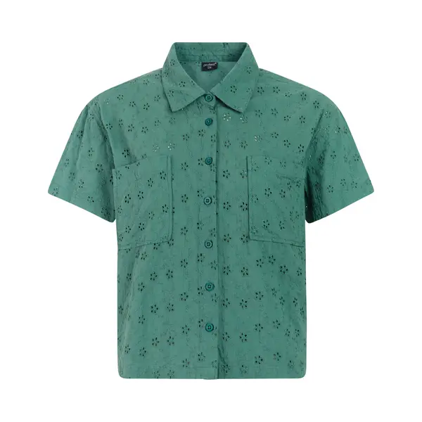 Protest PRTLymea - Blouse Dames - Korte Mouwen - Loose Fit - Knoopsluiting - Groen thumbnail