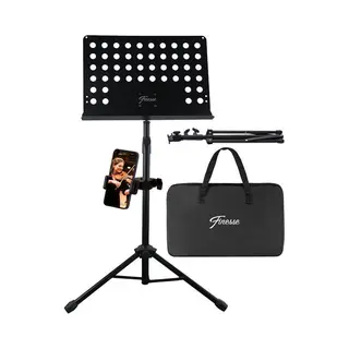 Finesse Muziekstandaard Voor Bladmuziek Met Telefoonhouder - Xl - Opvouwbaar - Met Draagtas - Lessenaar Voor Tablet - Zwart