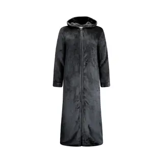 Gaubert Extra Lange Dames Rits Badjas Met Capuchon En Zijzakken - Ochtendjas - Superzacht Coral Fleece - Zwart - Maat L/Xl - 8206-Black