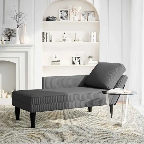VidaXL Chaise Longue Met Kussen Corduroy Stof Donkergrijs thumbnail