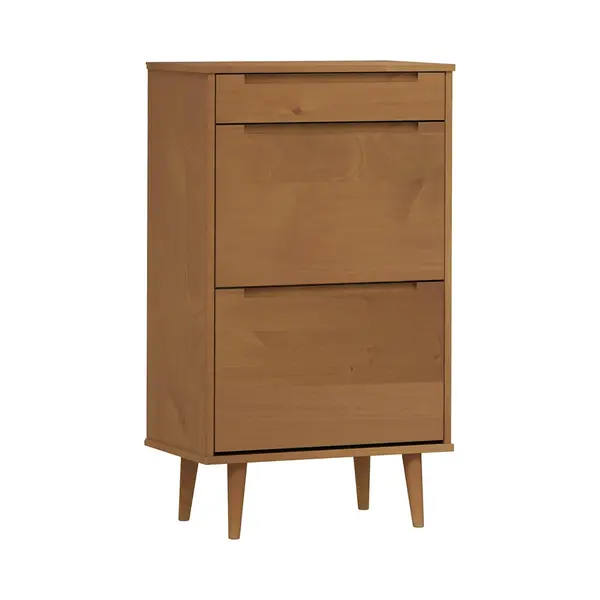 Shoe Cabinet Molde Brown 59.5x35x103 Cm Solid Wood Pine Vidaxl thumbnail