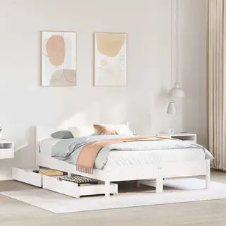 VidaXL Bedframe Met Laden, Wit, 120 X 190 Cm, Massief Grenenhout