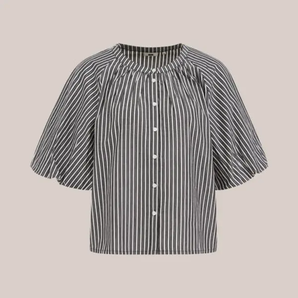 We Fashion Dames Gestreepte Blouse Met Ballonmouwen En Glittergaren thumbnail