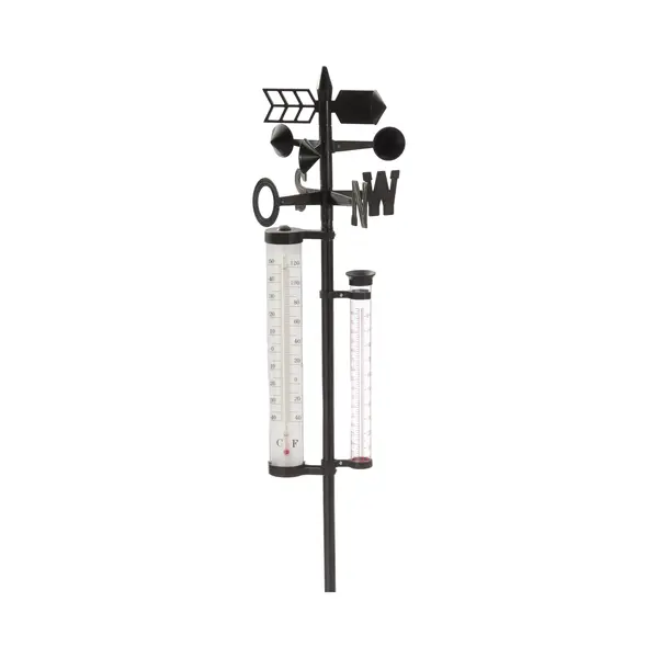 Bellatio Design Regenmeter Weerstation - Thermometer - Windwijzer - Neerslagmeter - Op Stok - 150 Cm thumbnail