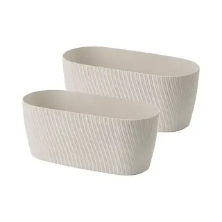 Form Plastic Plantenbak/bloembak Waves - 2x - Kunststof - Ivoor Wit - D27 X B12 X H12 Cm - Met Opvang Schotel - Rond