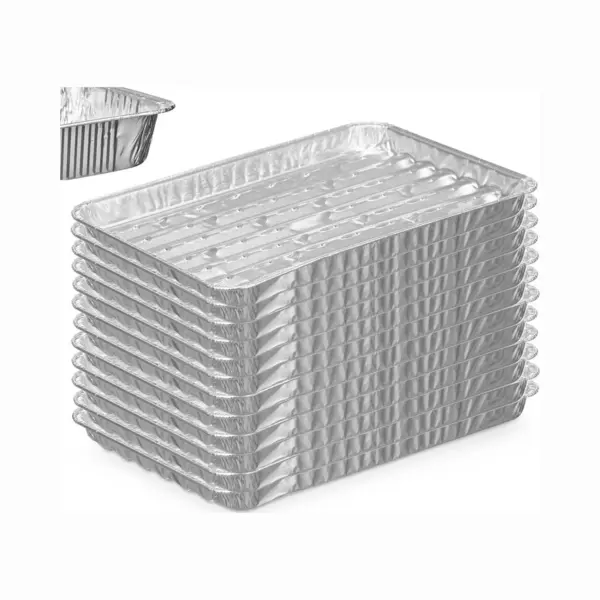 Kinvara Bbq/barbecue Rooster Grill - Aluminium Trays - 12x - Open Structuur - 34 X 23 Cm - Wegwerp - Zilver thumbnail