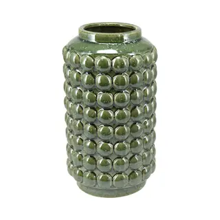 Home & Styling Vaas Bubbels - Keramiek - Olijfgroen - D15 X H27 Cm - Moderne Woonstijl Bloemenvaas