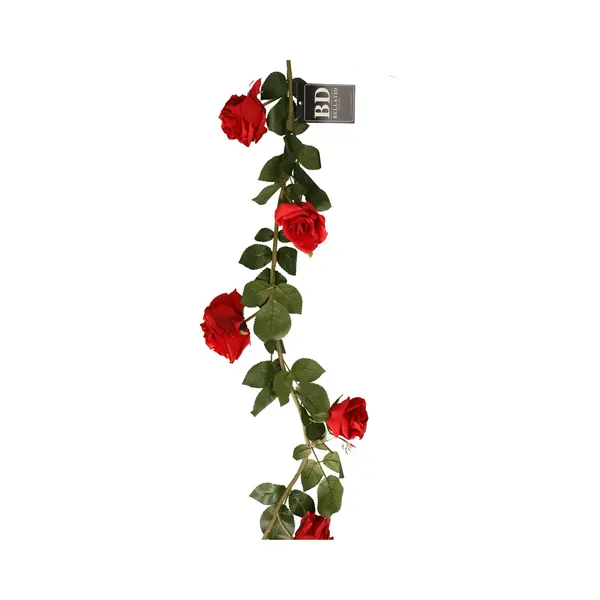 Bellatio Design Kunstbloem Slinger Rozen - 145 Cm - Rood - Bruiloft Versiering - Guirlande - Decoratie thumbnail