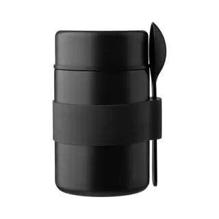 Lunch/yoghurt Pot/beker Niko - Met Lepel - Dubbelwandig - Rvs - Zwart - 460 Ml - Soep/lunch To Go