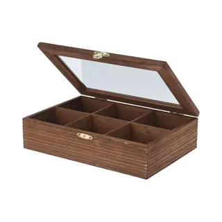 Bellatio Decorations Theedoos - 6-vaks - Bruin - Hout - 24x16x6 Cm - Theekist - Theezakjes Doos