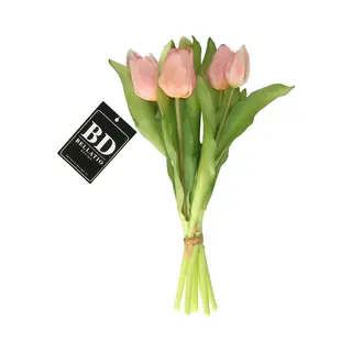 Bellatio Design Kunst Tulpen Boeket Vermeer - 7x Stuks - Lichtroze - Real Touch - 31 Cm