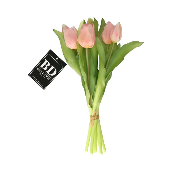 Bellatio Design Kunst Tulpen Boeket Vermeer - 7x Stuks - Lichtroze - Real Touch - 31 Cm thumbnail