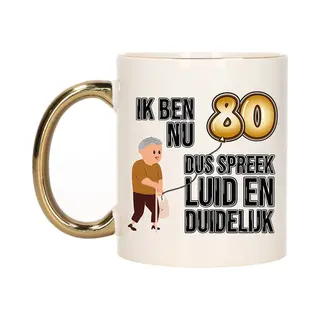 Bellatio Decorations Verjaardag Cadeau Mok 80 Jaar - Luid En Duidelijk - Goud - 300 Ml - Keramiek