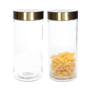 Voorraadpot - 2x - 1200 Ml - Glas - Draaideksel - Goud - 10 X 22 Cm - Weckpot