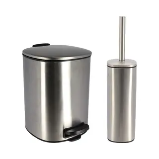 Tendance Toilet/badkamerset Elegance - Afvalbak En Toiletborstel - Metaal - Zilver