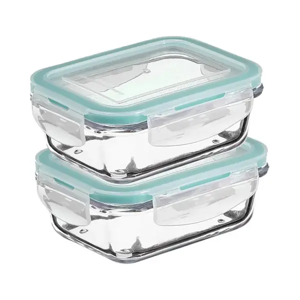 5Five Vershoudbakje Met Deksel - 2x - Glas - Luchtdicht - Met Clips - 17 X 11 X 6 - 540 Ml thumbnail