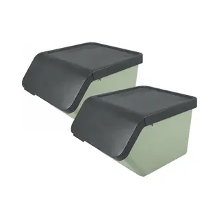 Sunware Sigma Home Sorteer Bak Met Deksel - 2x - Afvalbak - Groen - Stapelbaar - 45L - 49 X 39 X 30 Cm