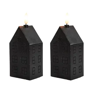 Anna's Collection Led Kaars Huisje - 2x - Zwart - H15 Cm - Met Timer - Op Batterijen