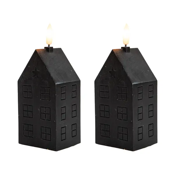 Anna's Collection Led Kaars Huisje - 2x - Zwart - H15 Cm - Met Timer - Op Batterijen thumbnail