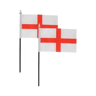 Engeland St George - 2x - Mini Vlaggetje Van 10 X 15 Cm Op Stokje - Landen Vlag - H27 Cm - Polyester - England St George