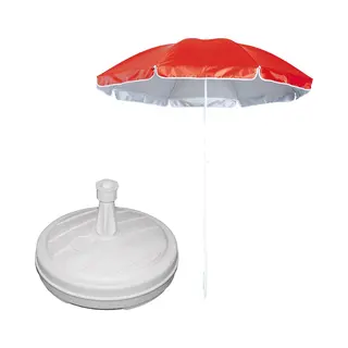 Tuin Parasol - Met Vulbare Parasolvoet - Doek Rood - D150 Cm - Polyester - Camping - Uv Straling Bestendig