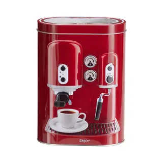 Excellent Houseware Koffie Bewaarblik - Metaal - Retro Print Rood - 13 X 8 X 19 Cm - Cups / Bonen / Filterkoffie