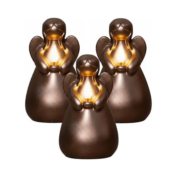 Anna's Collection Led Kaars Engel - 3x - Brons - 14 X 8 Cm - Met Timer - Op Batterijen - Kerst - Kerstkaarsen thumbnail
