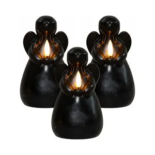 Anna's Collection Led Kaars Engel - 3x - Zwart - 14 X 8 Cm - Met Timer - Op Batterijen - Kerst - Kerstkaarsen
