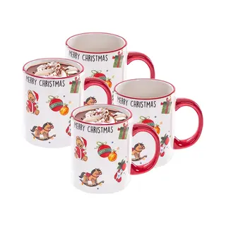 Cm Kerst Mok - 4x - Merry Christmas - 300 Ml - Keramiek - In Doosje - Koffiemok - Cadeau - Kerstbeker - Theemok