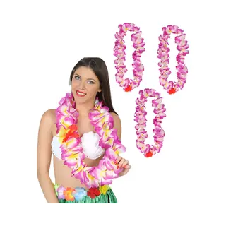 Atosa Hawaii Krans/slinger - 4x - Tropische Kleuren Paars - Grote Bloemen Hals Slingers - Verkleed Accessoires