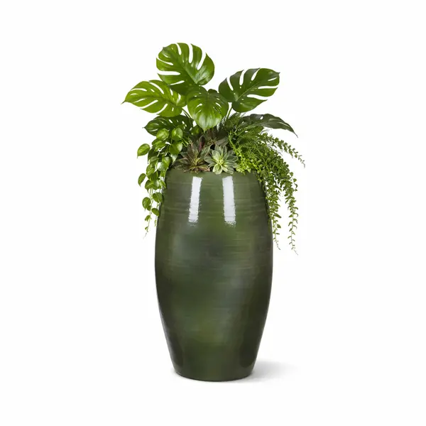 Mica Decorations Hoge Bloempot Lester - Groen - Glanzend - Keramiek - 50 X 30 Cm - Vaas thumbnail