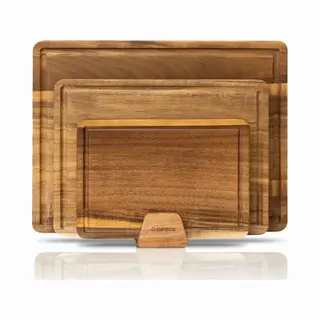 Deleca 3-delige Snijplankenset Sevilla Met Houder - Snijplanken (40x30 | 33x24 | 26x18 Cm) - Voor Keuken, Serveerplank, Kaasplank, Borrelplank,