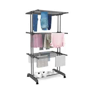 Vonia Droogtoren - Droogrek - Wasrek - Wastoren - 3 Lagen - Inklapbaar - 72x50x172 Cm - DonkerGrijs
